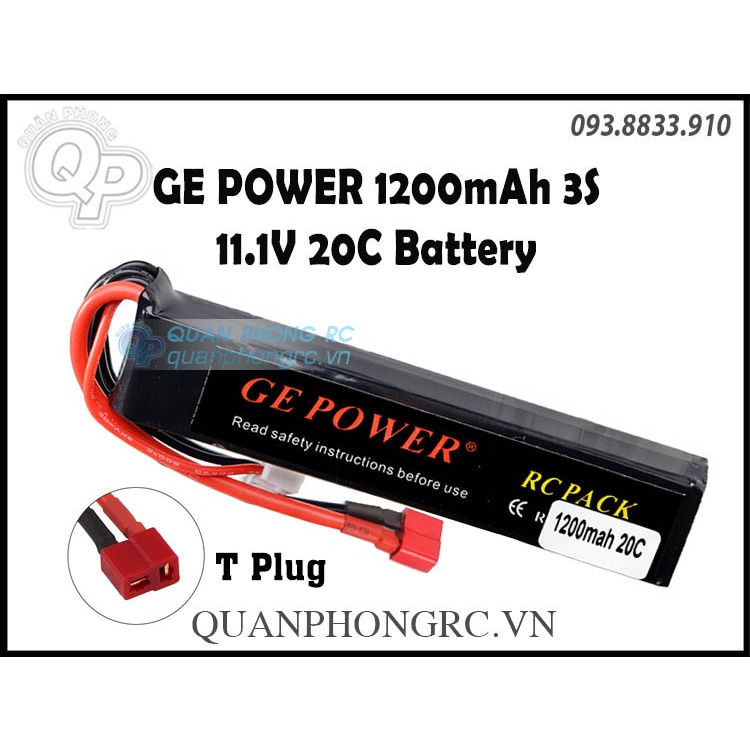 Pin GE POWER 1200mAh 3S 20C 11.1V LiPo Battery jack T