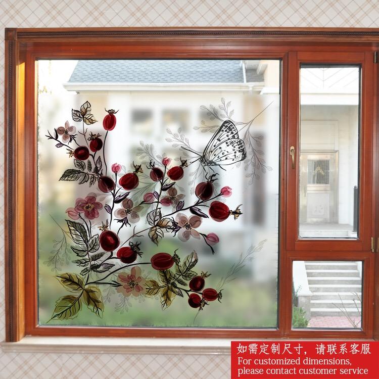 [HCM]Decal Dán Kính Cao Cấp - Hoa đỏ rượu nhí ( 60x58 )-DK7131