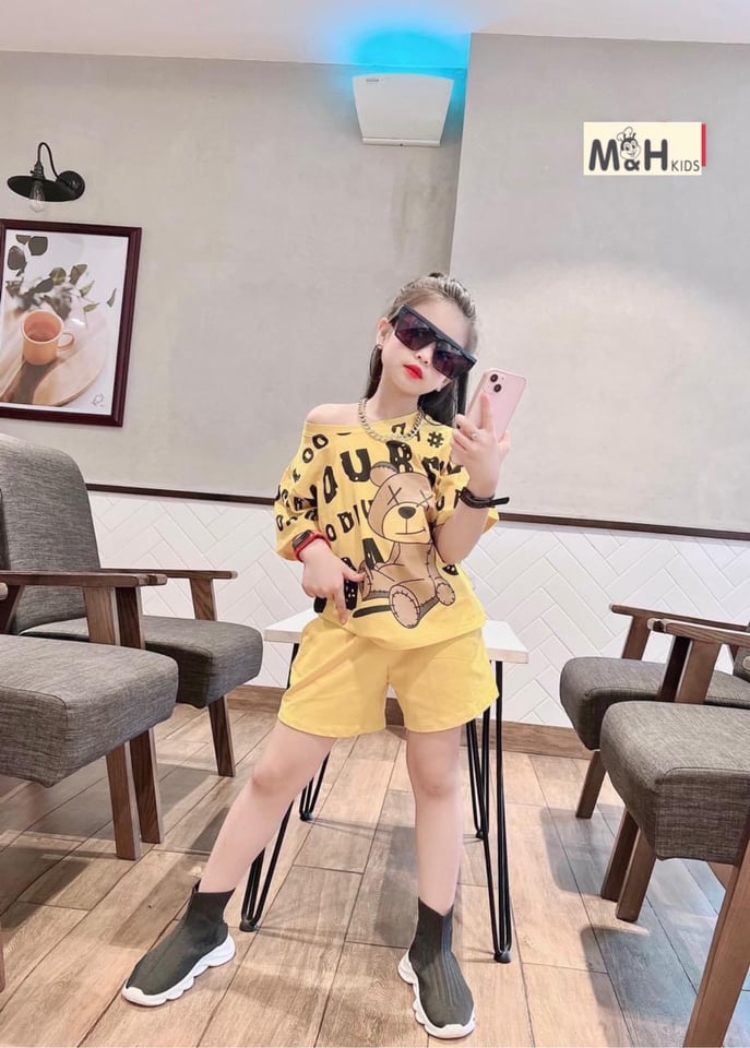 Sét cotton in gấu chữ cho bé gái 20-50kg