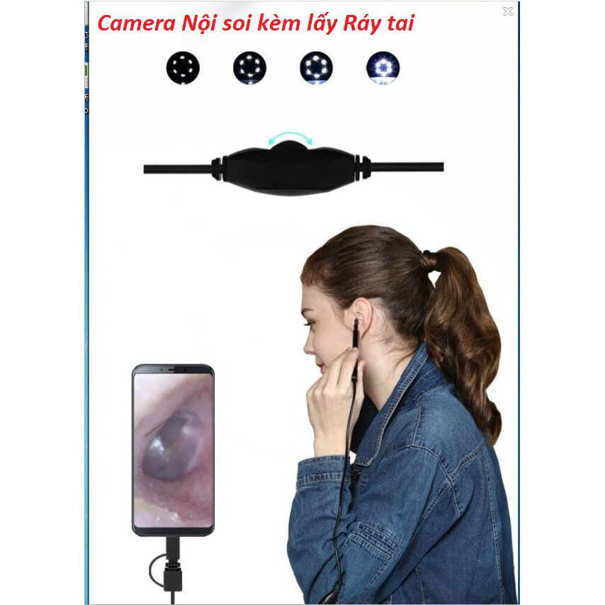 Camera Nội Soi Tai Kèm Đầu Lấy Ráy Tai - Đầu Camera 5.5mm Nhỏ, 6 Bóng Led Làm Sạch Tai Dễ Dàng - Camera mini, máy lấy ráy tai, camera nội soi - Sale 50%, BH 12 tháng