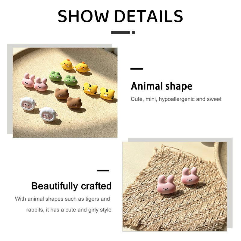 925 Bạc Stud Earrings Cô gái Dễ thương Cừu Ếch Zoo Stud Earrings YVETTERY