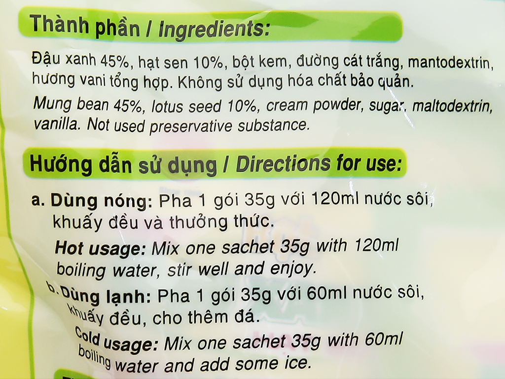 Bột đậu xanh hạt sen Bích Chi bịch 350g [ COMBO 3 BỊCH]