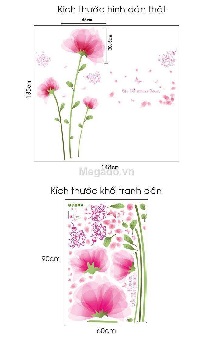 Decal dán tường mẫu  hoa pha lê hồng cánh mỏng