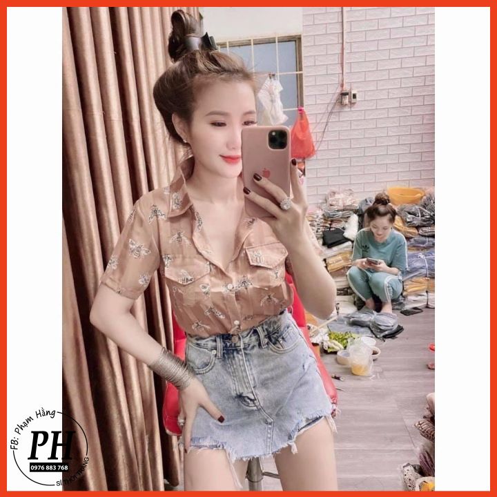 [HCM]Áo Sơ Mi Ong Ngắn Tay cổ chữ B