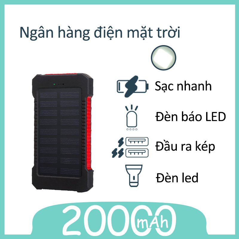 20000mAh sạc dự phòng Large Capacity Sạc bằng năng lượng mặt trời Xiaomi Mobile LED Mobile Phone Charger Samsung IPhone Outdoor Travel PowerBank