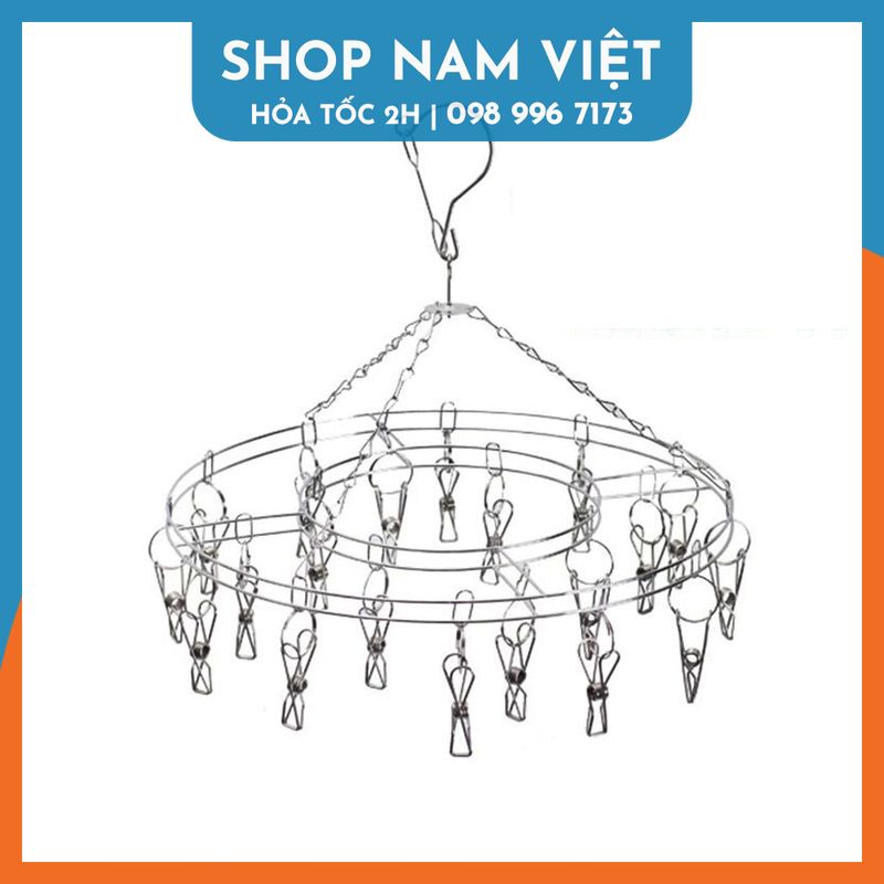 Móc treo quần áo, phơi đồ trẻ em inox 24 kẹp chống rơi