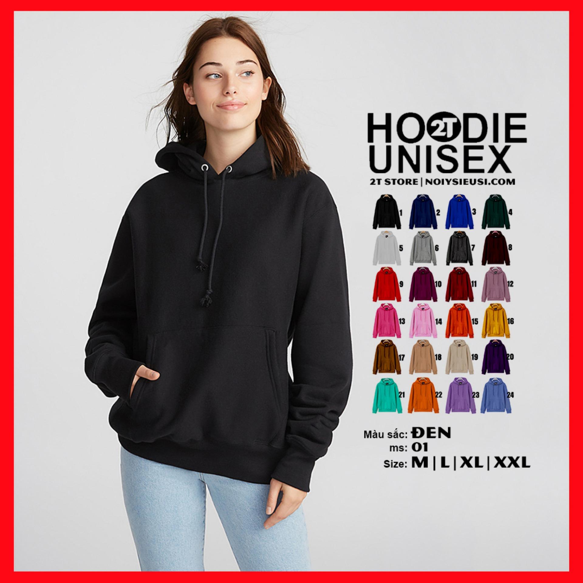 [4.4 HOÀN TIỀN 15%]ÁO KHOÁC HOODIE TRƠN UNISEX - ĐEN