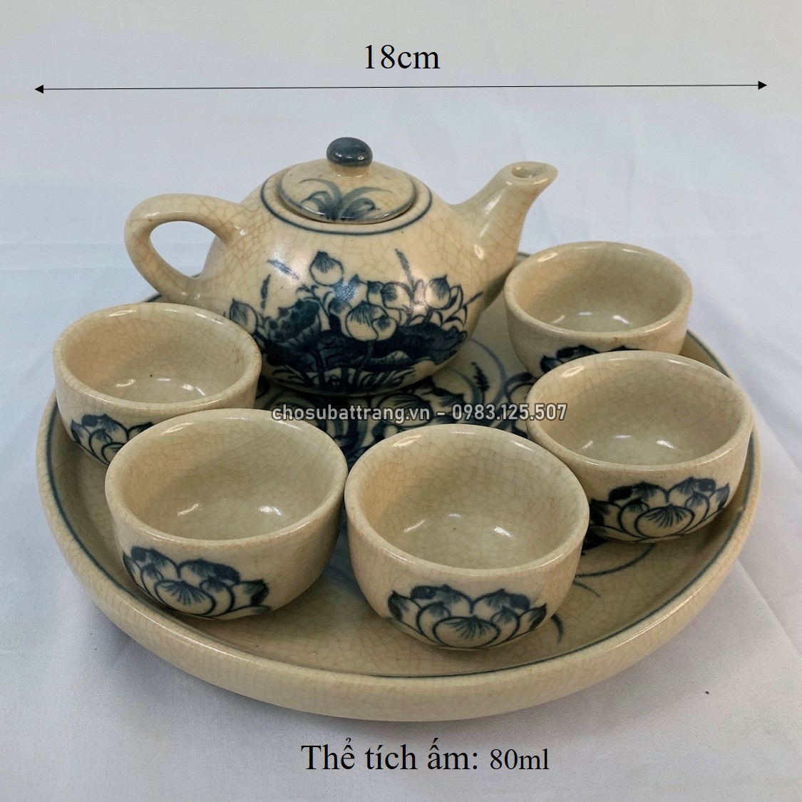 Bộ ấm chén thờ men rạn trơn long phụng