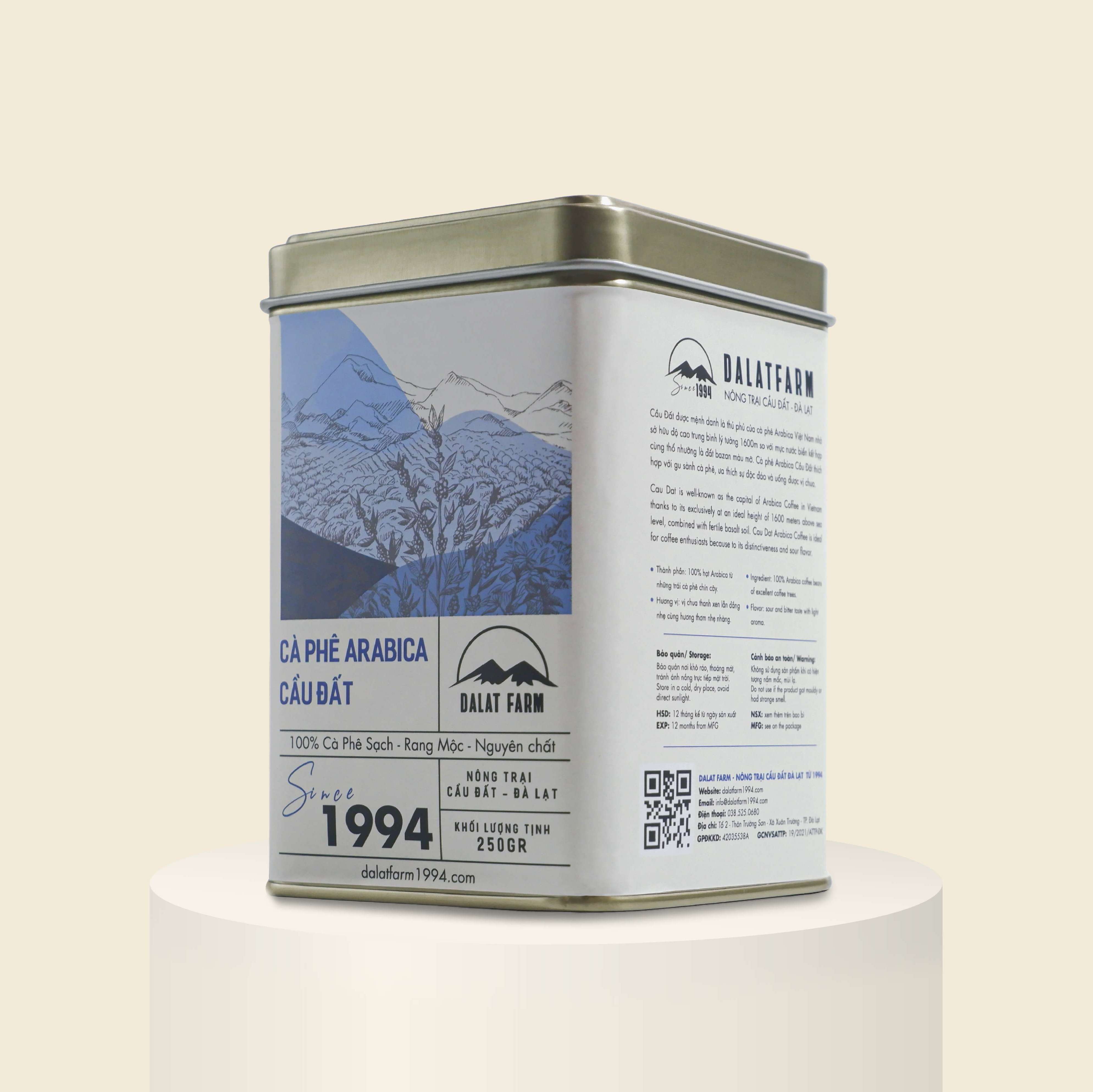 Cà Phê Arabica Cầu Đất DalatFarm - Hộp 250g (Dạng Bột)