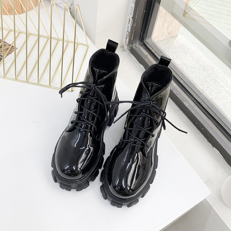 Giày bốt nữ cao cổ T90 chất liệu da cao cấp buộc dây đế răng cưa 5cm boots martin phong cách ulzzang hàn quốc hot 2021