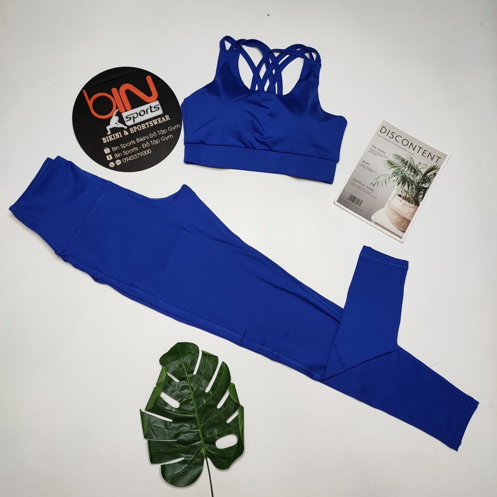 Đồ tập gym nữ, bộ tập yoga aerobic nữ quần áo tập gym yoga aerobic nữ dáng đẹp chất vải co gian 4 chiều bộ quần dài áo bra đan dây kèm mút Bin Sports BD103