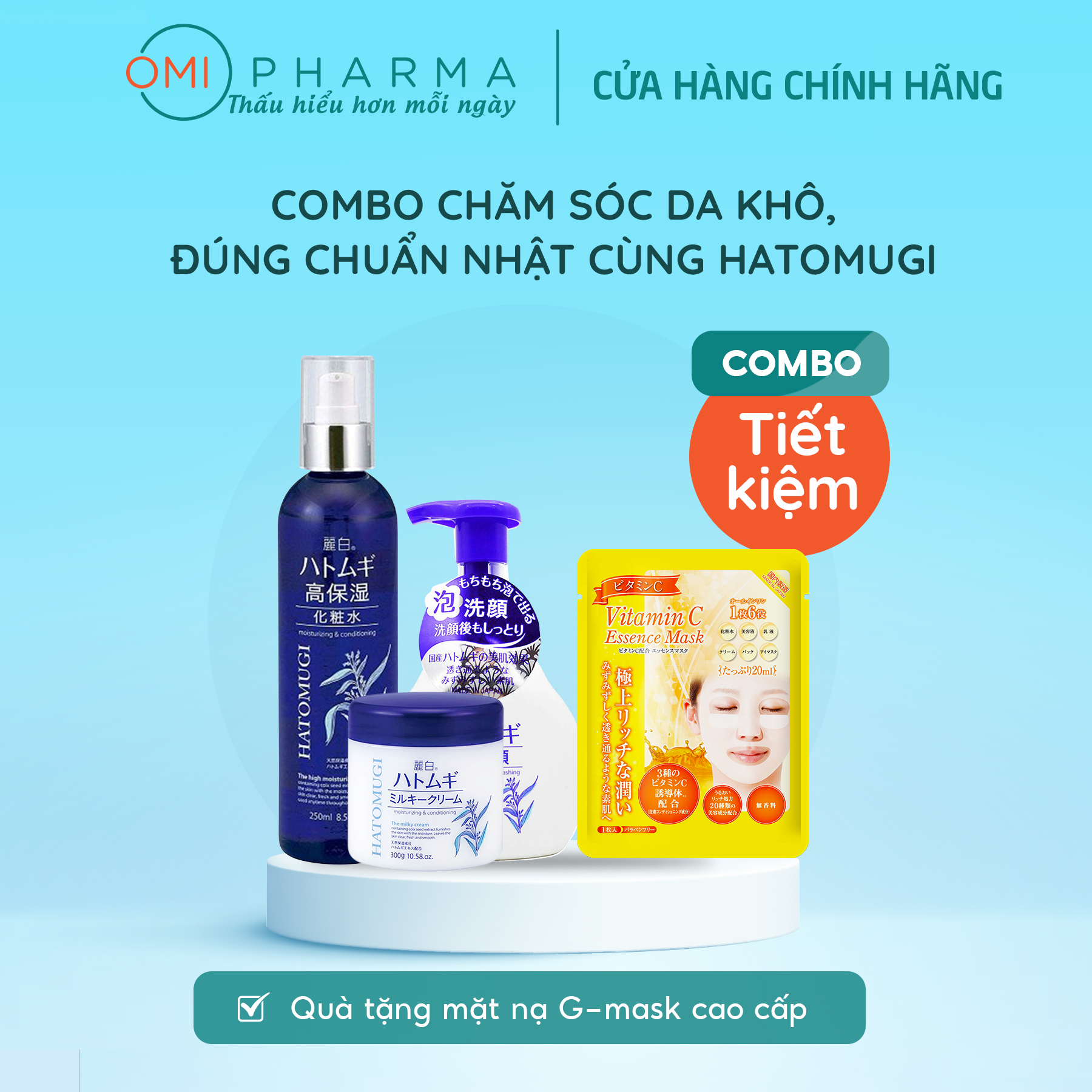 Combo Reihaku Hatomugi Chăm Sóc Da Khô Chuẩn Nhật 03 Sản Phẩm Sữa Rửa Mặt Tạo Bọt, Nước Dưỡng Ẩm Sâu, Kem Dưỡng Ẩm