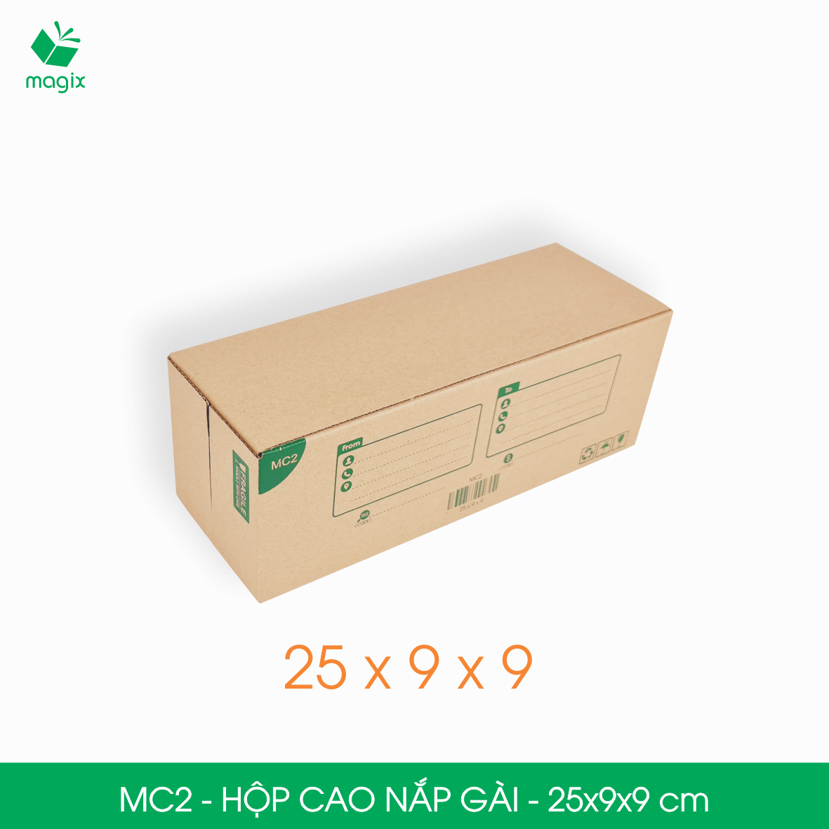 MC2 - 25x9x9 cm - 20 hộp dài - Hộp carton đóng hàng, hộp nắp gài, hộp quà | Magix Packaging