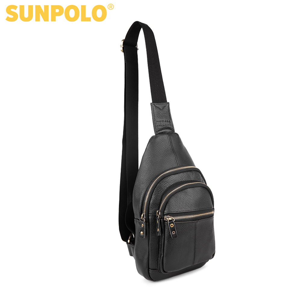 Men Leather Chest Bag SUNPOLO STU101 (Black, Brown, Dark Brown)