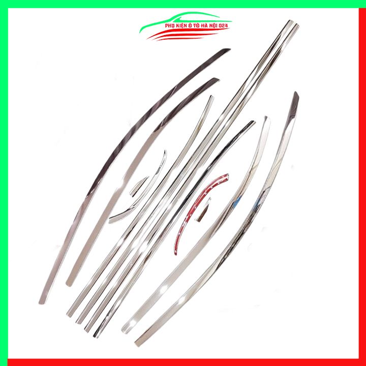 Bộ nẹp viền chân kính, cong kính ô tô Vinfast Fadil 2019-2022 Inox sáng bóng chuẩn form, trang trí bảo vệ xe hơi