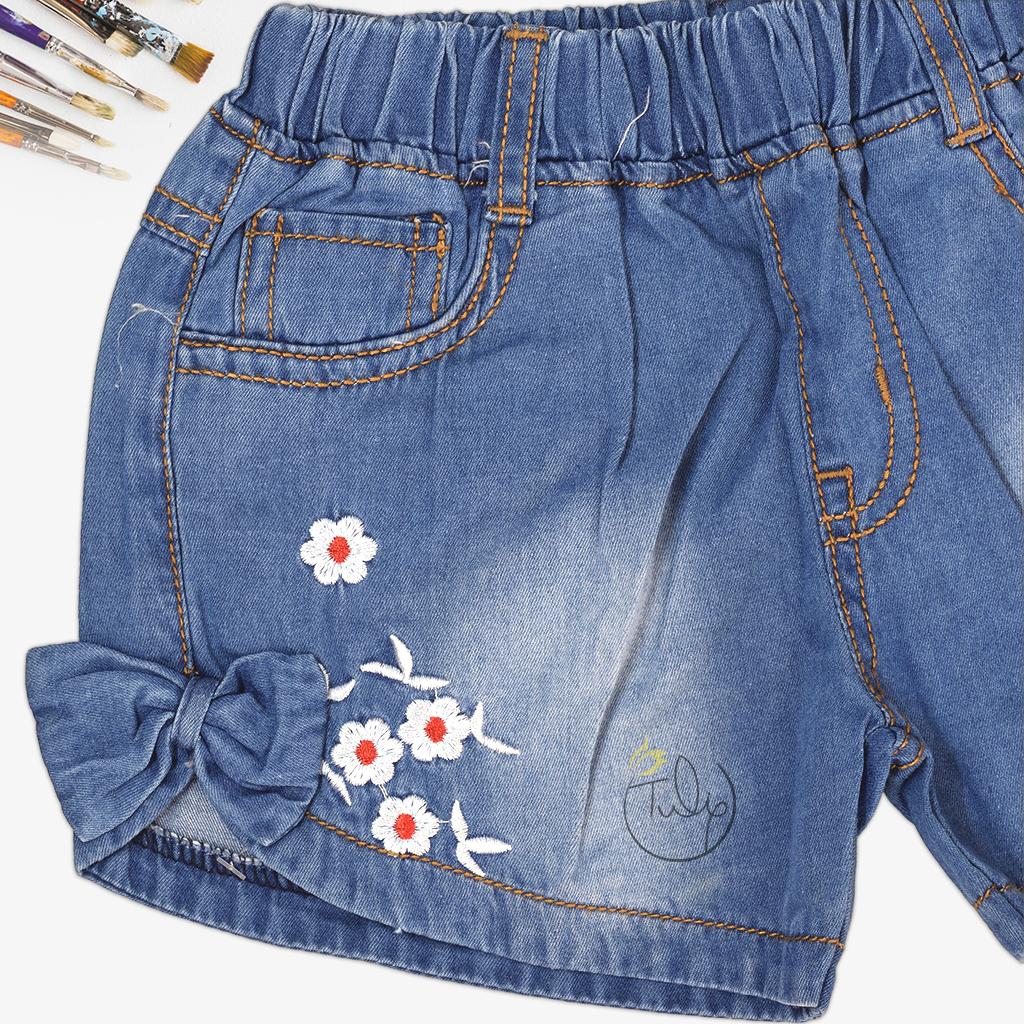 Quần short jean thêu hoa cho bé gái