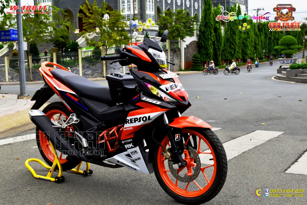 Tem Trùm Xe Winner Repsol Cam Trắng