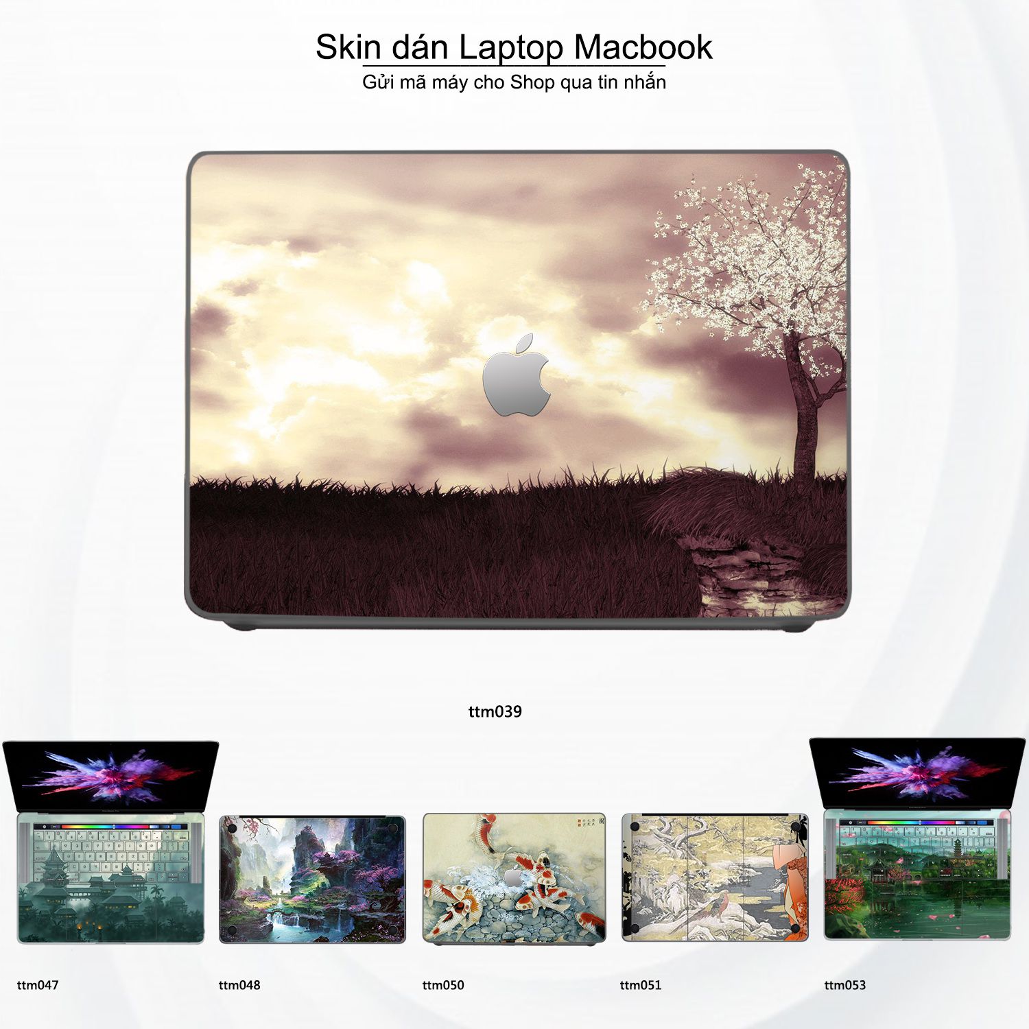 Decal Skin dán Macbook, laptop mẫu Tranh thủy mặc (inbox mã máy cho shop)