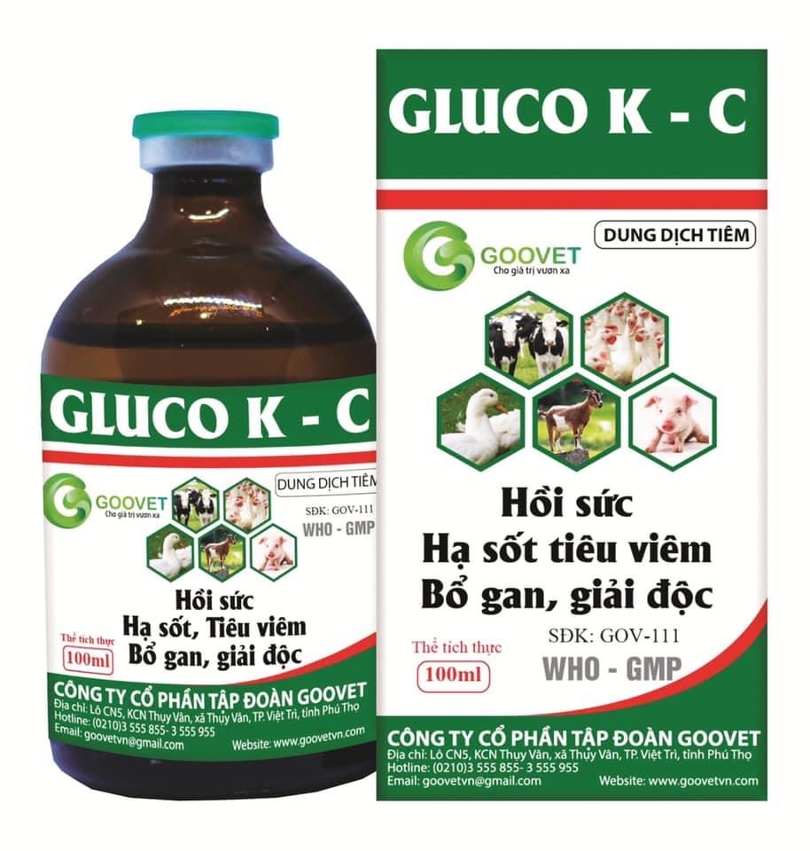 Hồi sức GLUCO KC Goovet Tăng lực, giải độc, nâng cao đề kháng. Hạ sốt, tiêu viêm, bổ gan, giảm độc. Gluco K+C