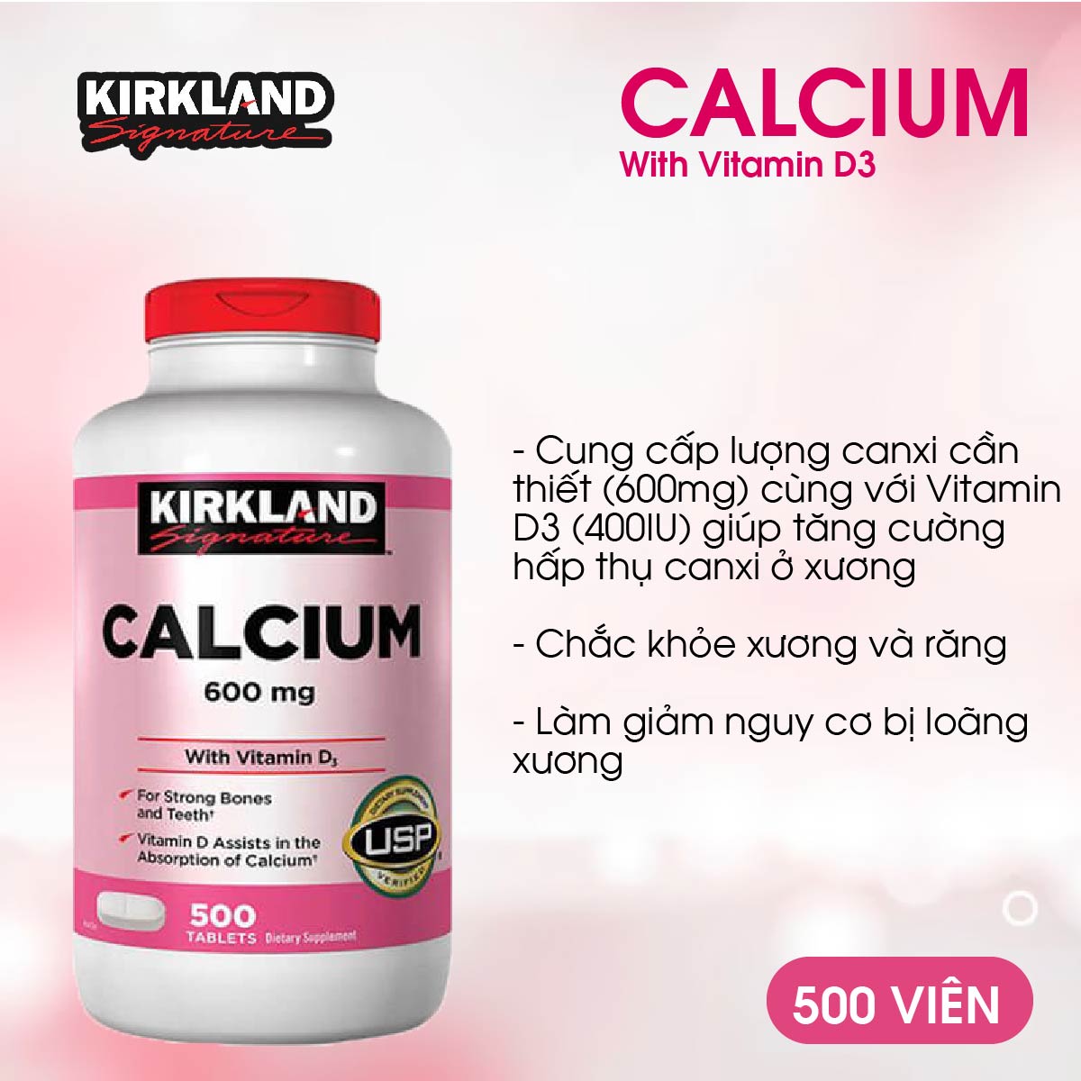 Viên Uống Hỗ Trợ Bổ Sung Calcium + D3 Của Kirkland 500 viên giúp chắc khỏe xương của Mỹ