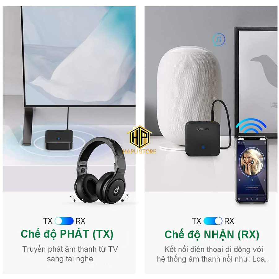 Bộ thu phát Bluetooth 5.0 hỗ trợ APTX Ugreen 70158 cao cấp - Hapustore