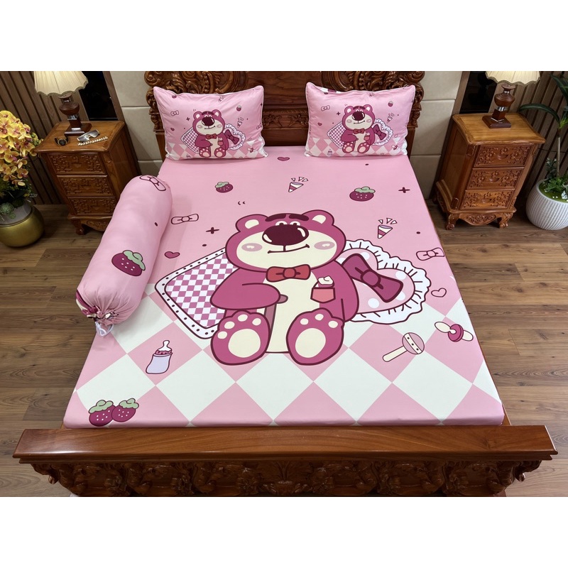 Bộ ga gối gấu dâu thun mát lạnh 5D