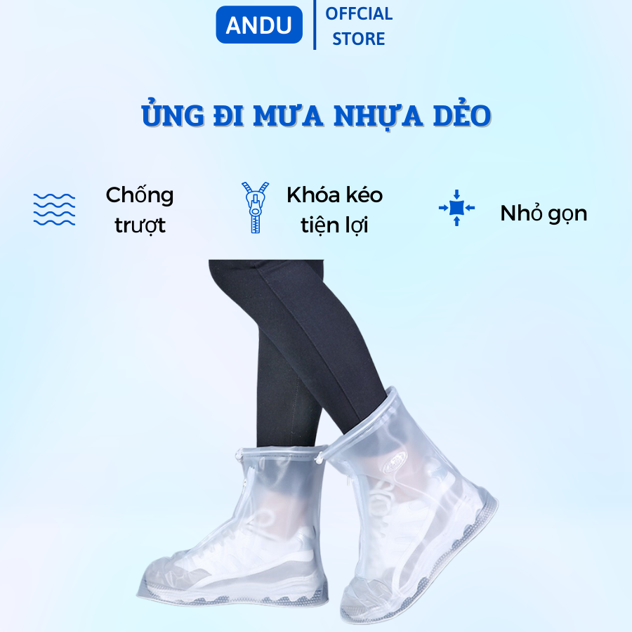 Ủng Đi Mưa Nhựa Dẻo Đế Chống Trượt Ủng Bọc Giày Đi Mưa