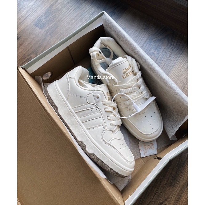 Giày Sneaker Trắng Kem Đế Viền Nâu(Kèm Ảnh Thật)