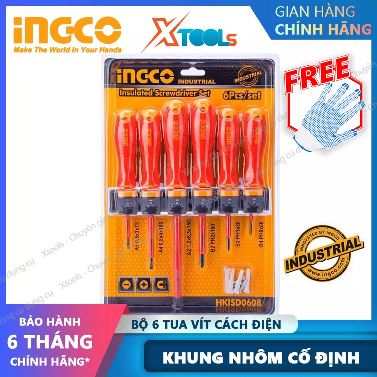 Set 6 screwdrivers 1000V insulated ingco HKISD0608 handle new. Screwdriver Set Bake pullovers round insulated-product genuine [XTools] [xsafe]