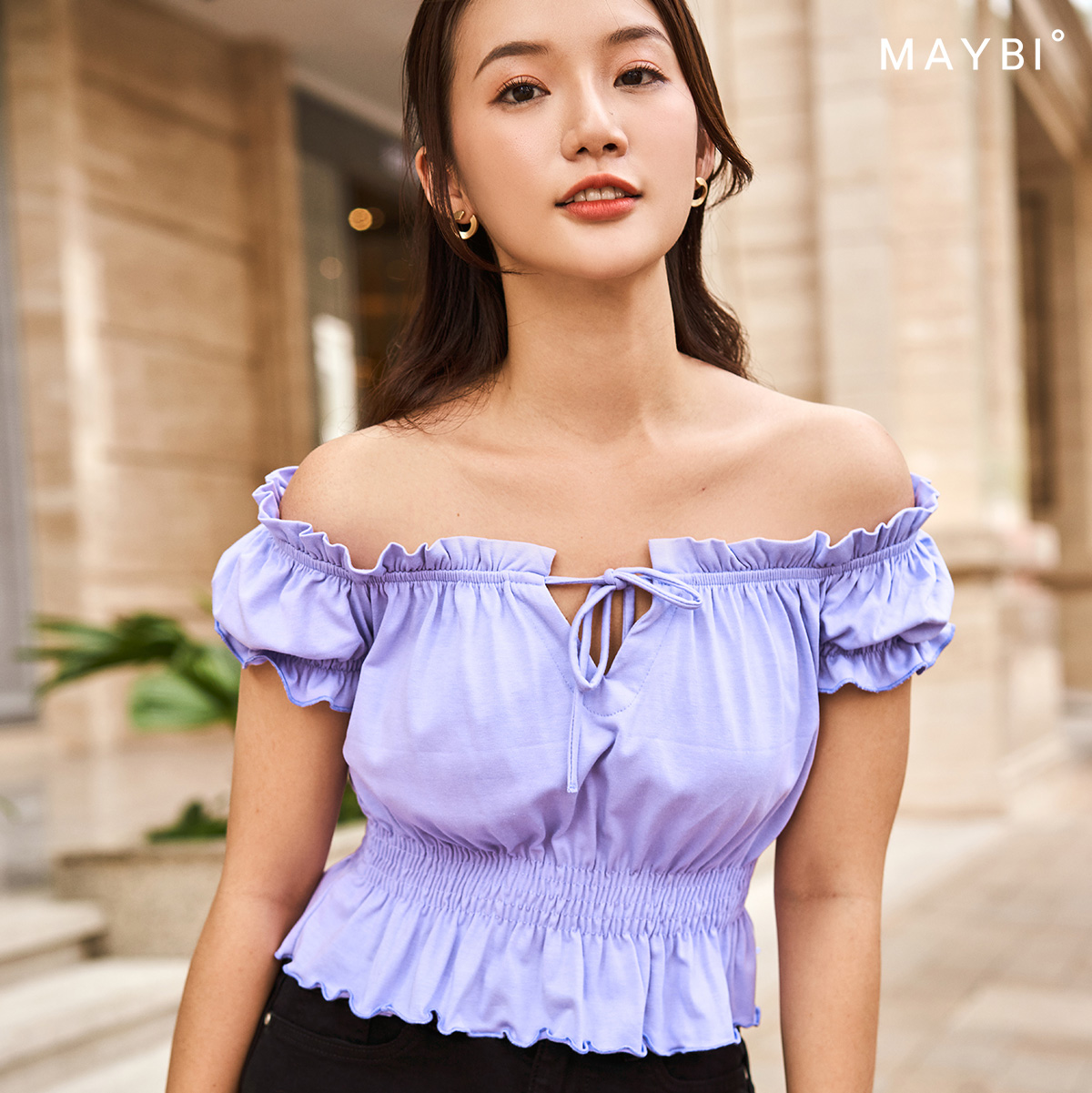 Áo croptop MAYBI kiểu nhún eo thun cotton