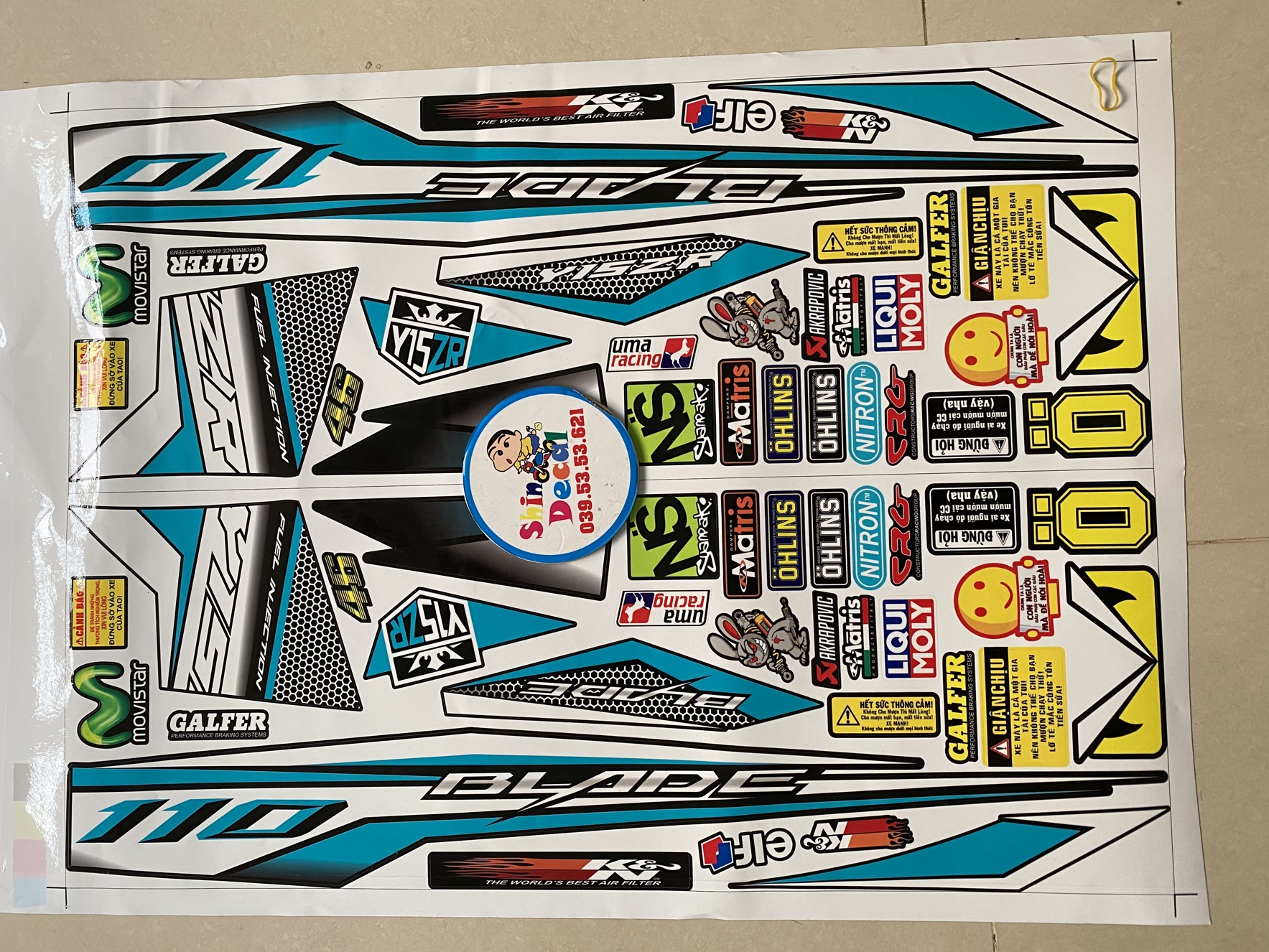 Tem rời honda wave blade 110 tổ ong y15zr xanh đen