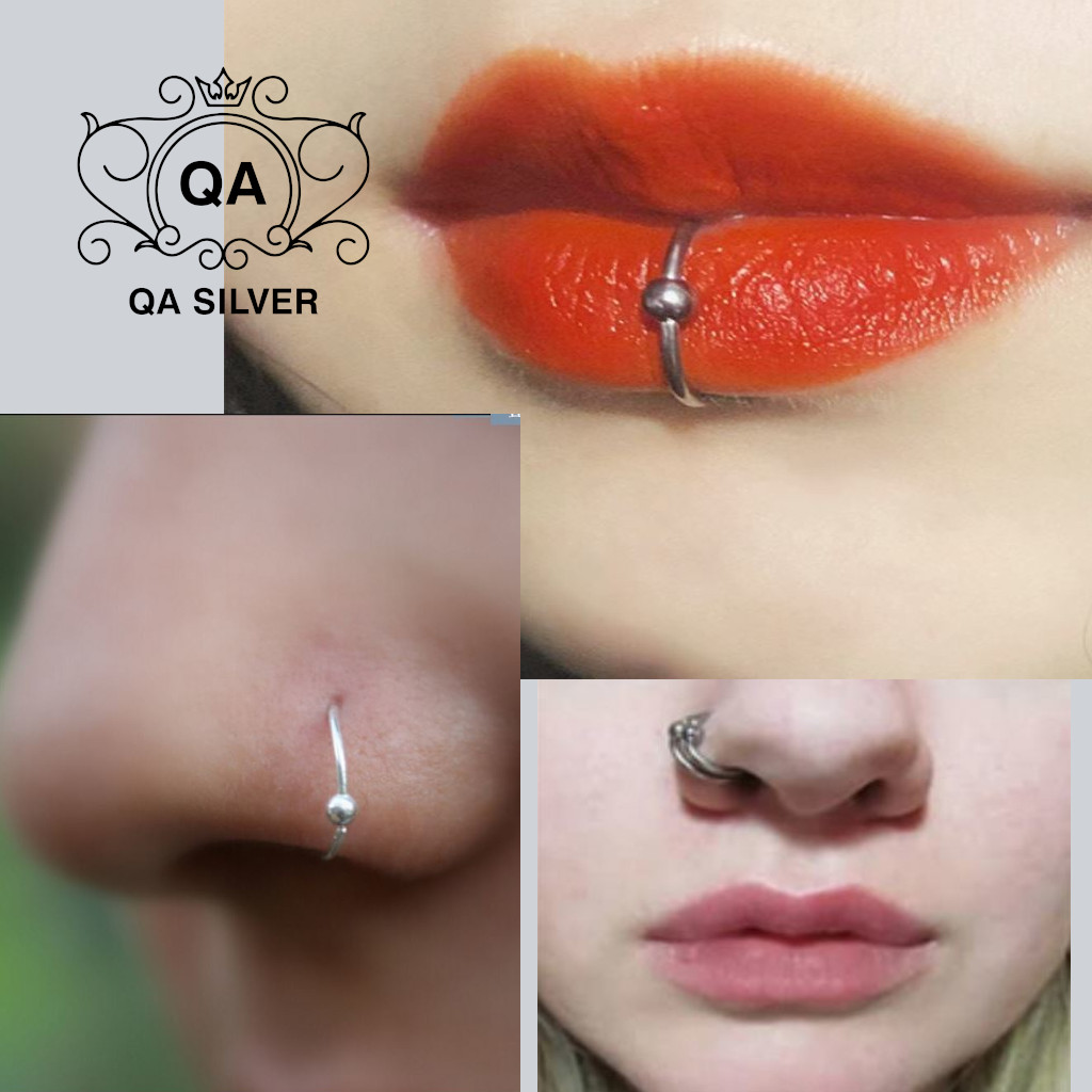 Khuyên tai bạc 925 bi tròn vòng khoen mũi môi bông nam nữ S925 MINIMAL QA SILVER Earrings EA190910