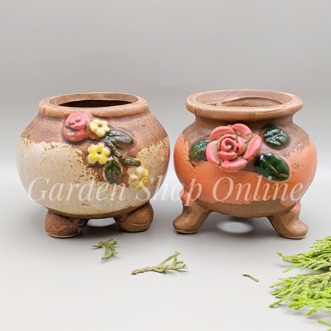 Bộ 2 chậu gốm mini xinh xắn thích hợp trồng sen thụ mini