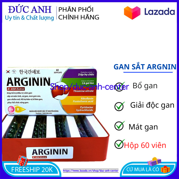 Bổ gan Arginine B - 400 mát gan giải độc gan tăng cường chức năng gan - Hộp 60 viên