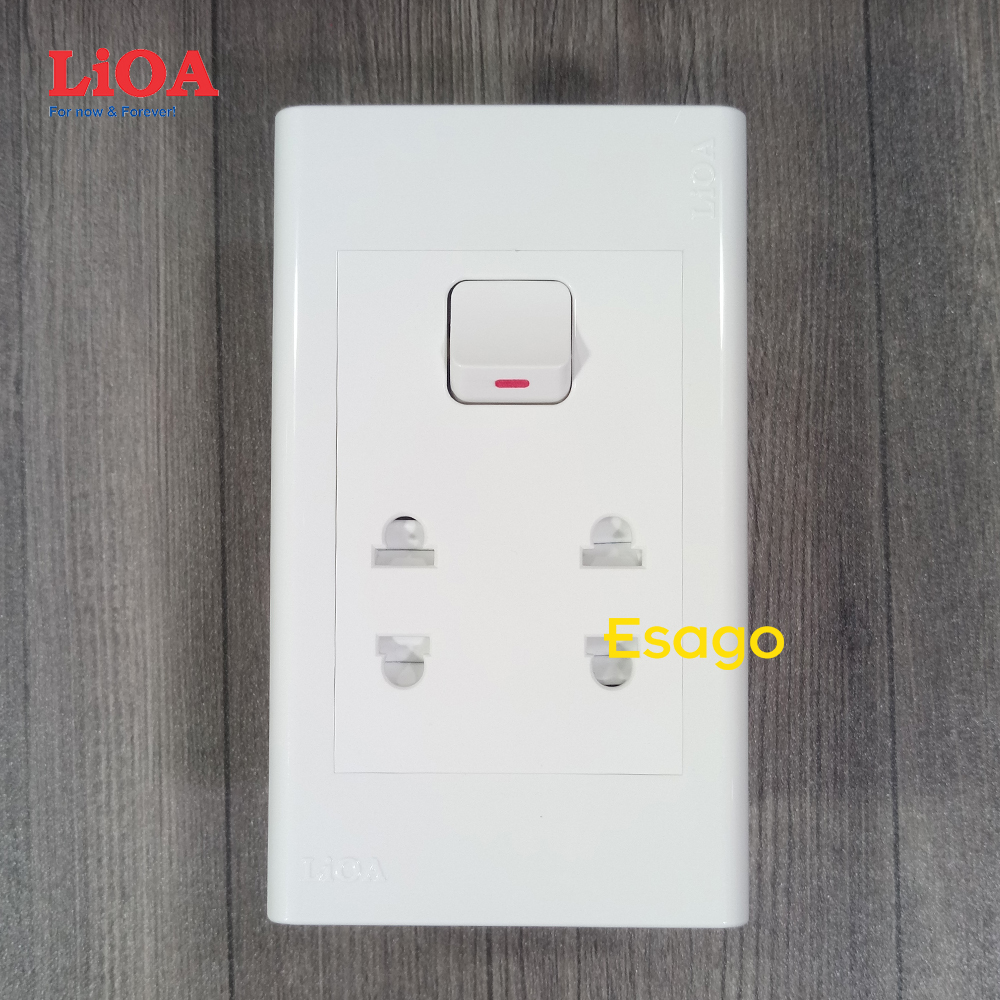 Ổ cắm điện đôi 2 chấu 16A (3520W) + 1 công tắc điện LiOA