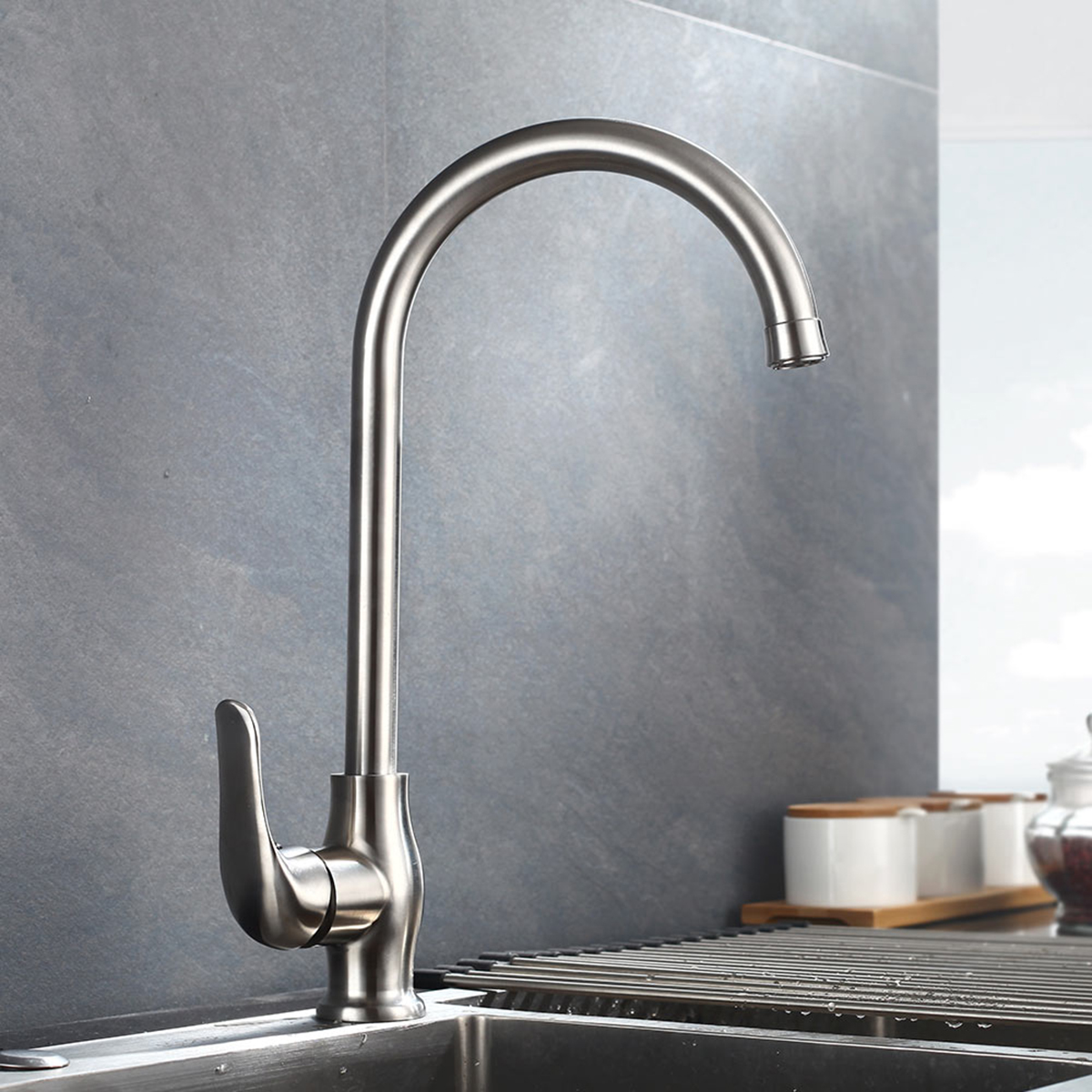 (Có Video) Vòi rửa chén nóng lạnh Inox SUS 304 nguyên khối Eurolife EL-T030 (Trắng vàng)