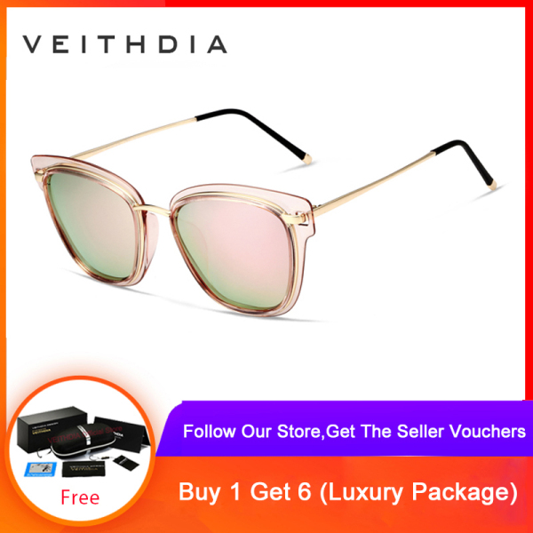 Giá bán VEITHDIA Phụ nữ của kính mặt trời phân cực gương lens Luxury Ladies Cat Eye nhà thiết kế Kính mát mắt cho phụ nữ oculos 3038