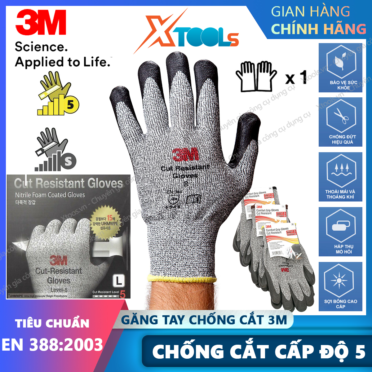 Cut resistant gloves 3m level 5 PU coating gloves anti-cut-resistant-tear tear-impale according to standard EN388 4543