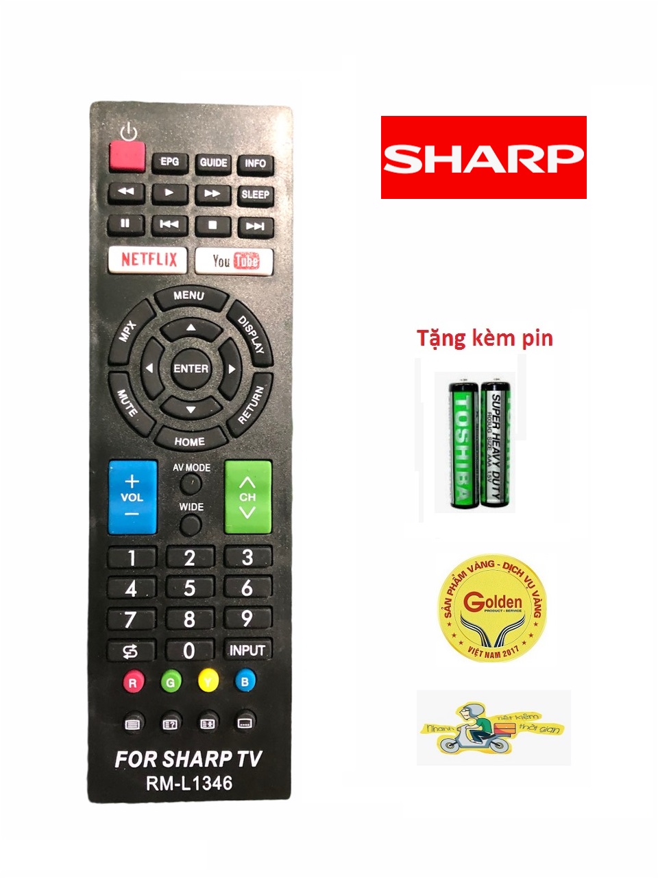 Điều khiển tivi SHARP RM-L1346 Smart internet-tặng kèm pin dung lượng cao -Remote SHARP L1346 hàng chất lượng cao thay thế hoàn toàn cho khiển zin theo máy