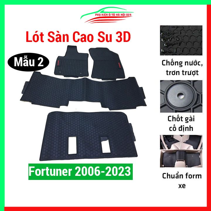 Thảm lót sàn ô tô cao su theo xe Fortuner 2006-2023 7 Chỗ Mẫu 2, thảm trải sàn xe hơi không mùi, chống trơn trượt, mài mòn tốt