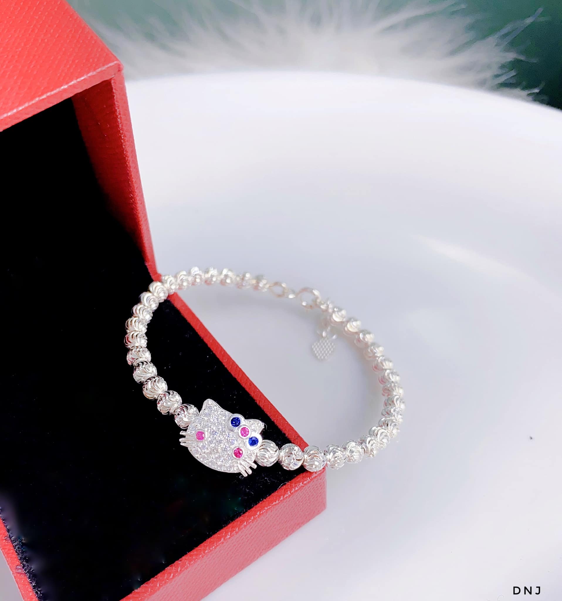 Vòng tay trẻ em bạc ta mặt kitty MS25b