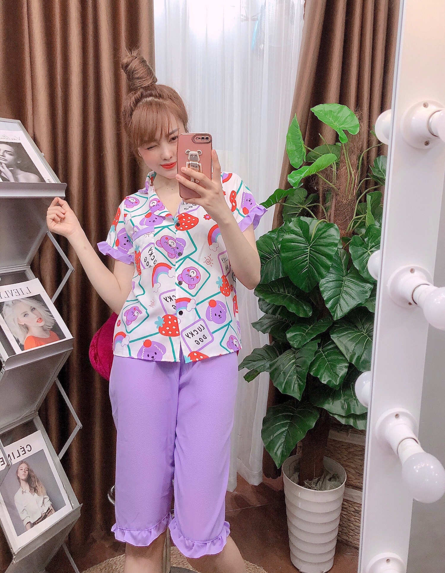 Set bộ đồ lửng phối viền vải kate lụa mát mịn freesize dưới 58kg