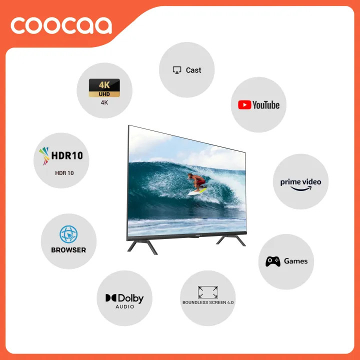 Smart Tivi 55 inch Giá Rẻ ƞhất SMART TV 4K COOCAA 55 inch viền mỏng - Youtube - Model 55S3U Pro Games mode, Dolby audio, Youtube , Bảo Hành 2 Năm, 1 năm ClipTV