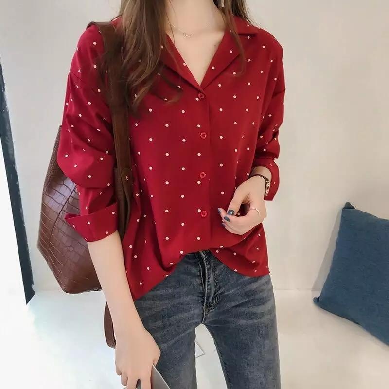 ÁO SƠ MI NỮ CHẤM BI FROM RỘNG TAY DÀI