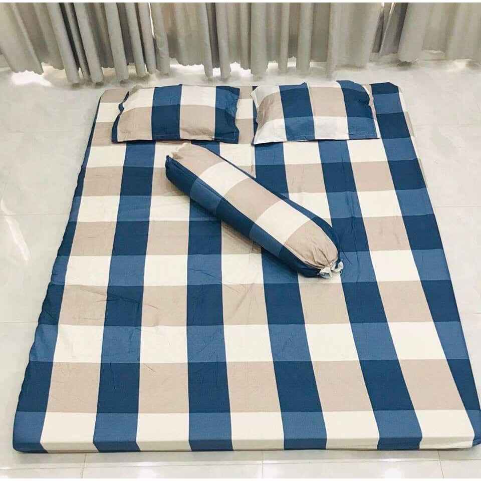 [Giá Hời] Bộ Chăn Ga 5 Món - 4 Món Cotton Poly caro ( 1m6 x 2m ) - ( 1 drap + 1 vỏ gối ôm + 2 vỏ gối nằm + 1 chăn hè )