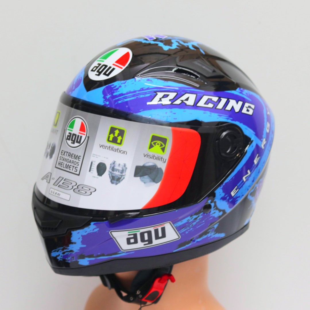 Mũ Bảo Hiểm Fullface M136 AGU Tem RACING (MÀU ĐEN XANH )
