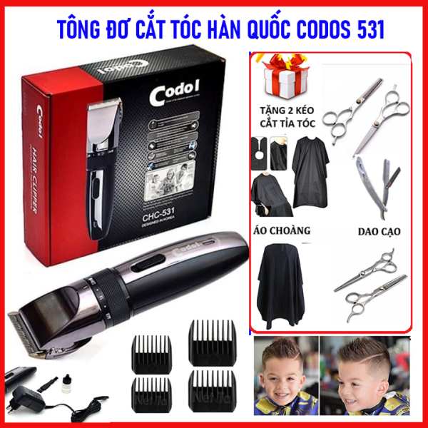 [Tặng 2 kéo+ áo choàng+ dao cạo] Tông đơ cắt tóc chuyên nghiệp loại tốt Codos 531, tăng đơ hớt tóc trẻ em và gia đình đa năng cho bé, cho trẻ sơ sinh sử dụng không dây