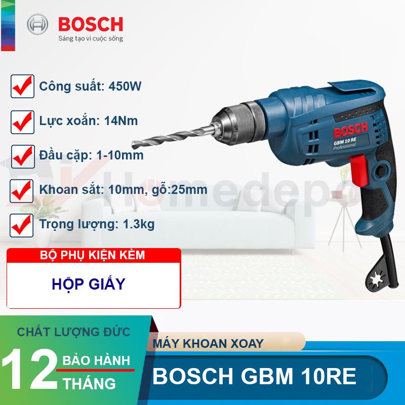 Máy khoan Bosch GBM 10 RE (Xanh đen)
