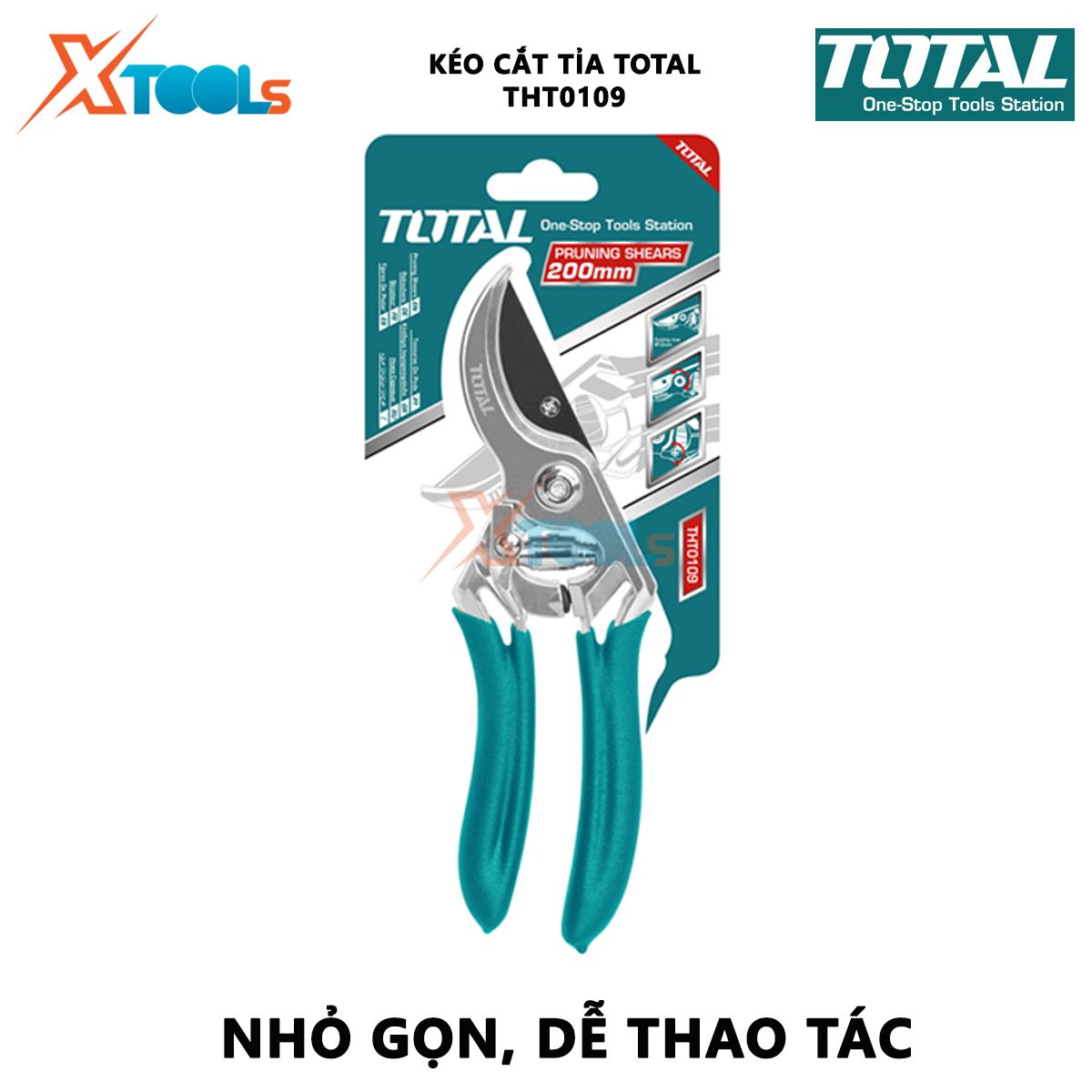 Kéo cắt tỉa cành cây TOTAL THT0109 | Kéo cắt tỉa cây Đường kính cắt tối đa: 12mm Size: 8" dùng để cắt tỉa cây, tạo hình khối cho tán cây [CHÍNH HÃNG][XTOOLs]