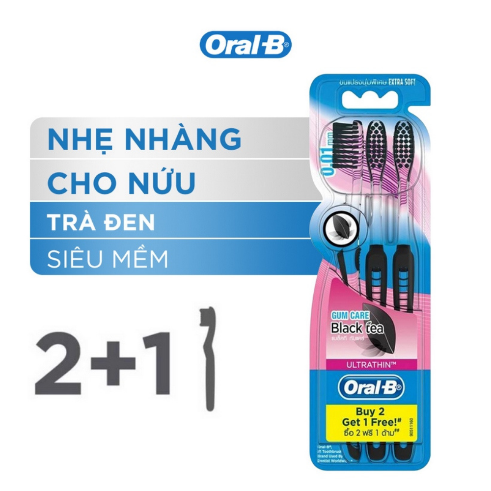 Bàn Chải Đánh Răng Tinh Chất Trà Đen Oral-B Vỉ 3 Cây